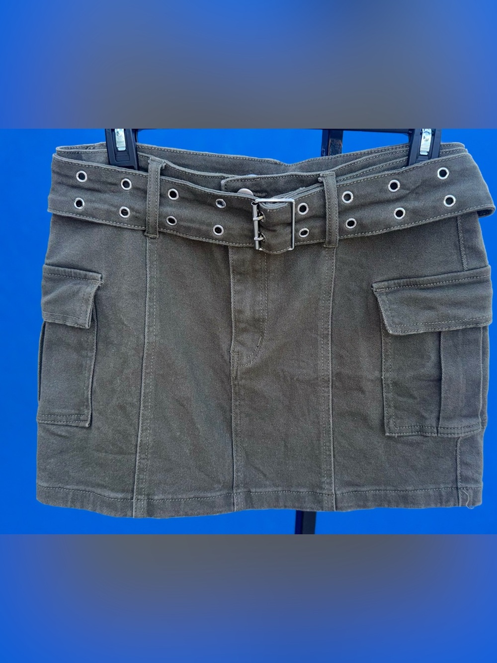 Windsor Olive Green Belted Cargo Utility Mini Skirt - Size L